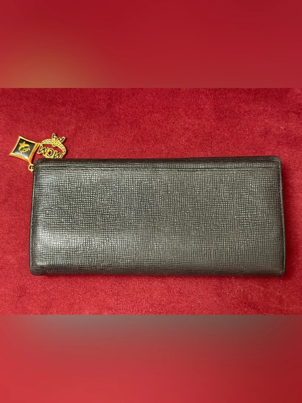 MCM Black Textured Leather Continental Wallet with Gold Accents